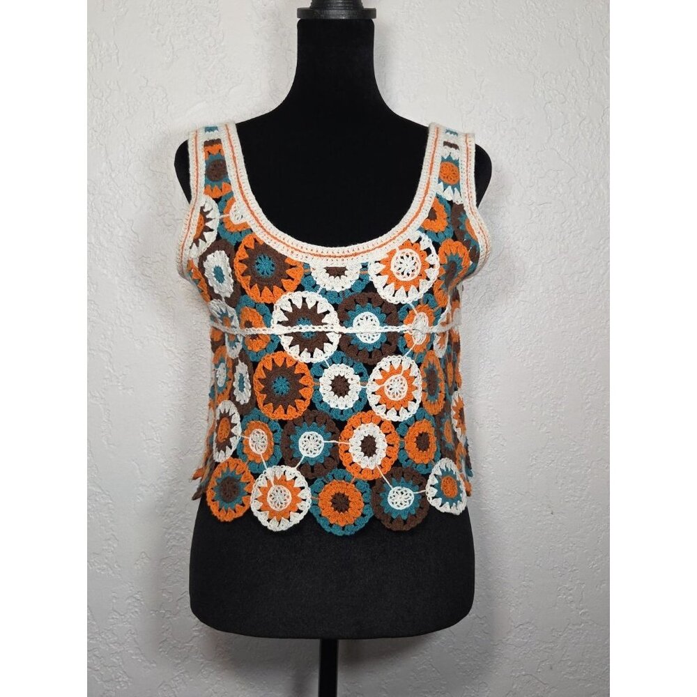 Julia by J Love Medium Colorful Crochet Boho Crop Retro Y2K Knit Tank Top
